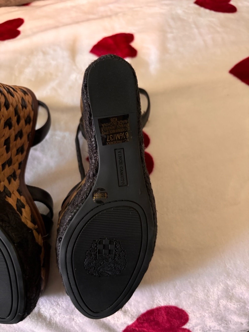 Vince Camuto Black Leather Wedge Sandals with Ankle Wrap - Picture 8 of 13